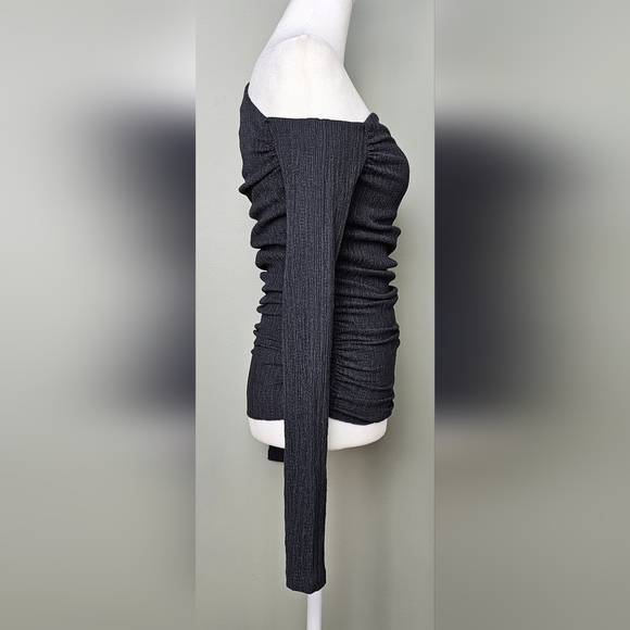 Zara TEXTURED ASYMMETRICAL TOP Dark anthracite SMALL - Picture 4 of 7